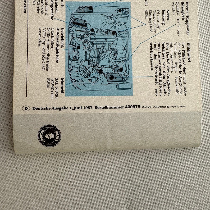 1988 Saab 900 Owners Manual Instruction Guide Book Combi Cabriolet GERMAN TEXT