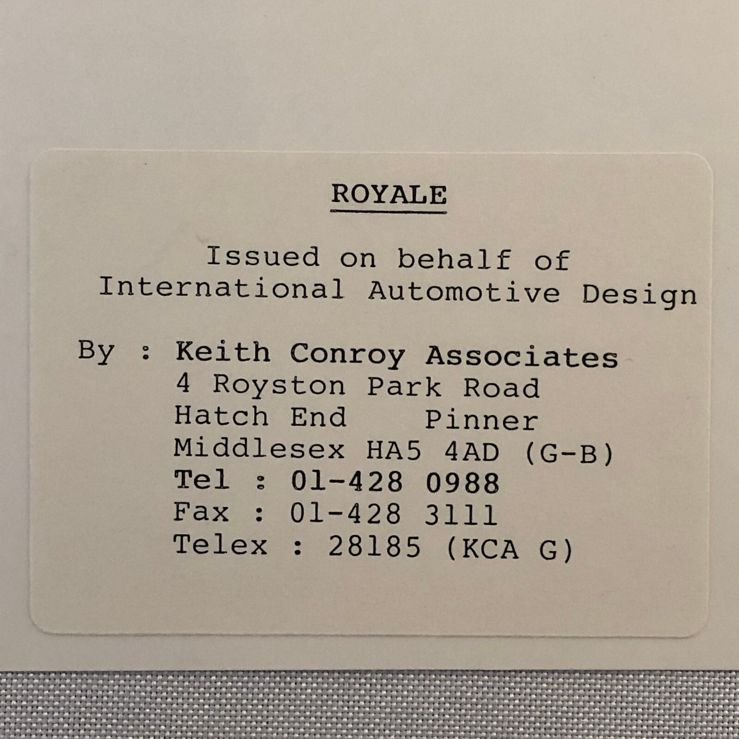 IAD Royale International Automotive Design Concept Car Photo Photograph Lot of 9