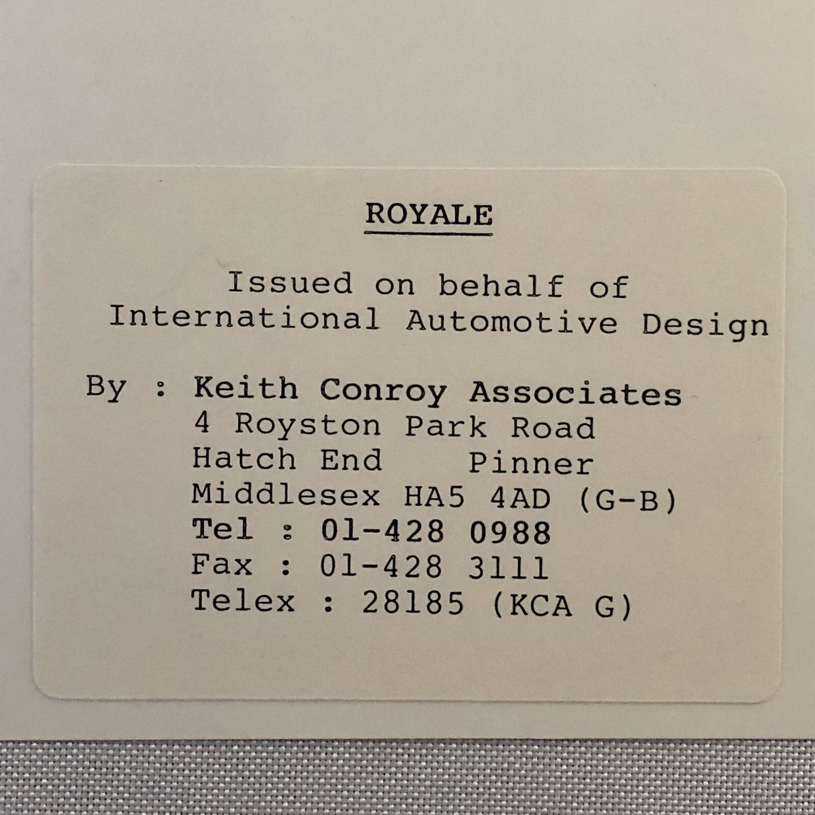 IAD Royale International Automotive Design Concept Car Photo Photograph Lot of 9