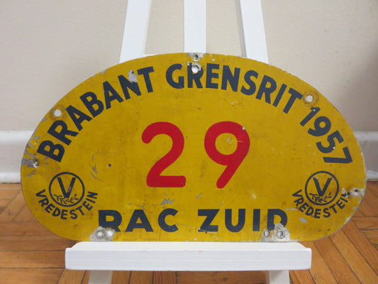 1957 RAC Zuid Brabant Grensrit Rally Rallye Participant Plate Plaque Sign #29