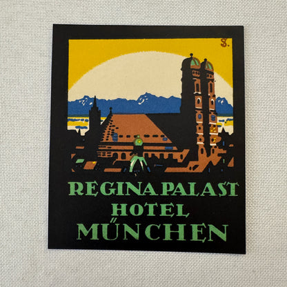 Vintage Hotel Travel Label Regina Palast Hotel Munchen Germany German
