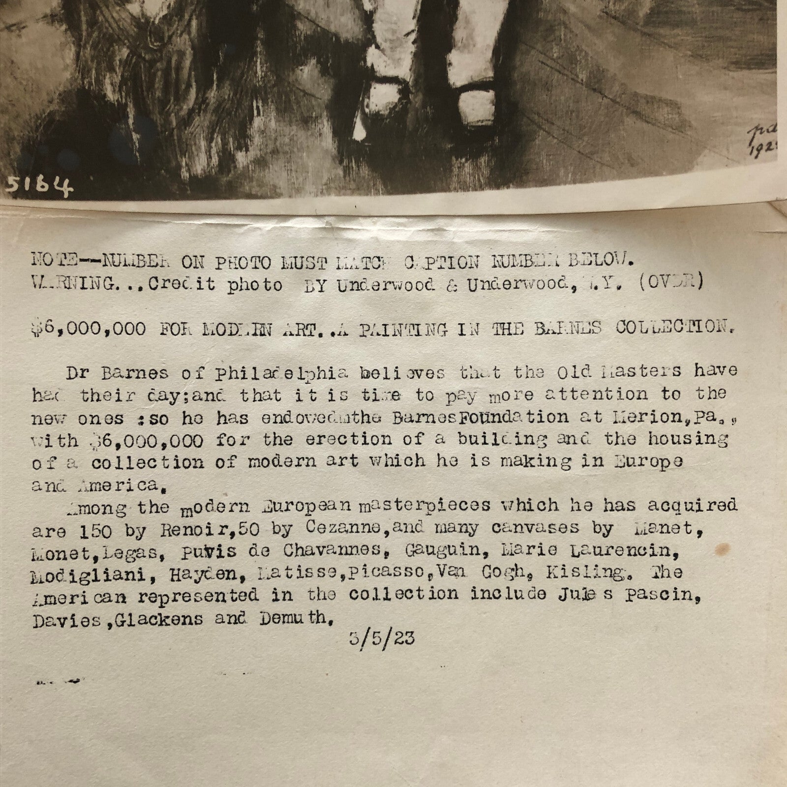 Press Photo Photograph Art Painting Collection Hayden Jules Pascin