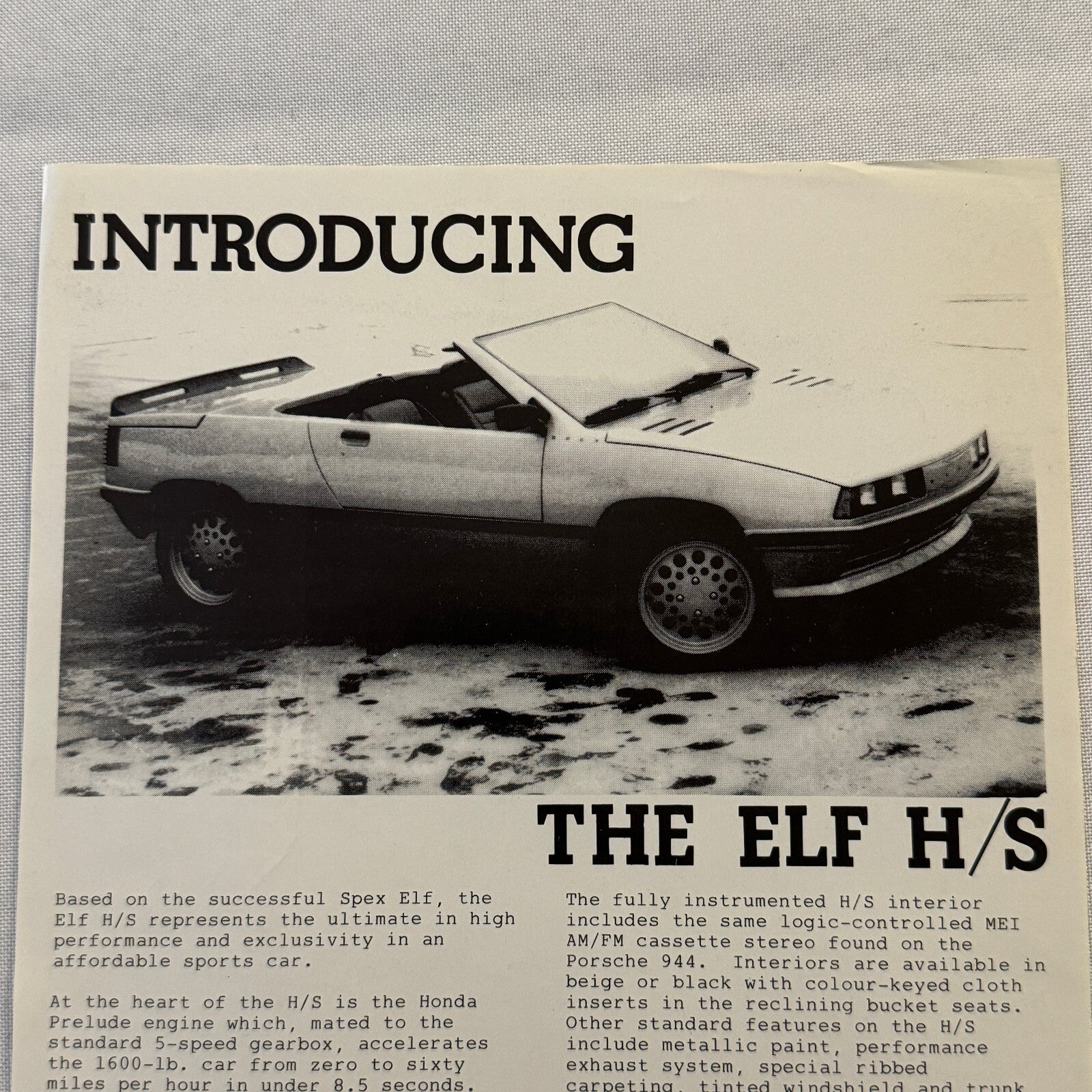 Spex Design Inc ELF HS Convertible Car Sales Sheet Brochure Advertising