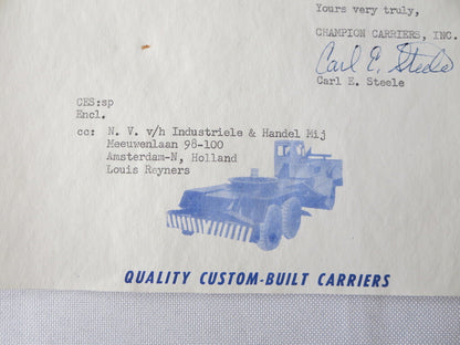 1959 Champion Carriers Letter Letterhead Document Truck Construction Equipment +