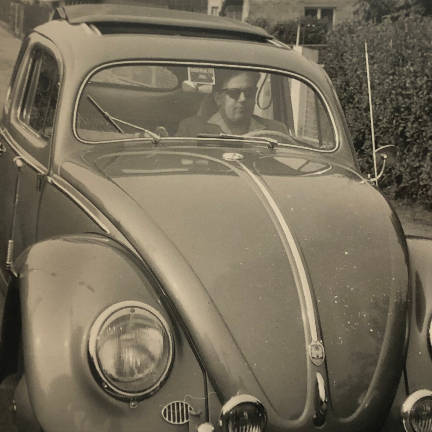 Vintage Photo Photograph Snapshot Man with VW Volkswagen Beetle Bug Car