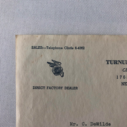 1949 Chrysler Plymouth Dealership Letter Turnure & Blood New York Letterhead