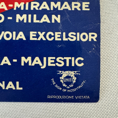 Vintage Hotel Travel Label Italy Italian SATA Hotels Company Rome Naples Capri