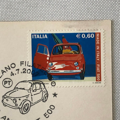 Fiat 500 Italian Advertising Postcard with Postage Stamp Post Card