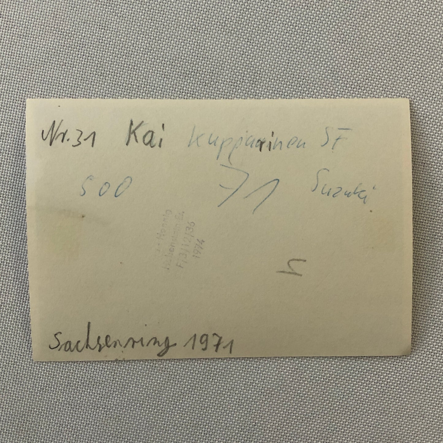 Vintage Motorcycle Racing Photo photograph Rider Kai Kuparinen Suzuki 1971