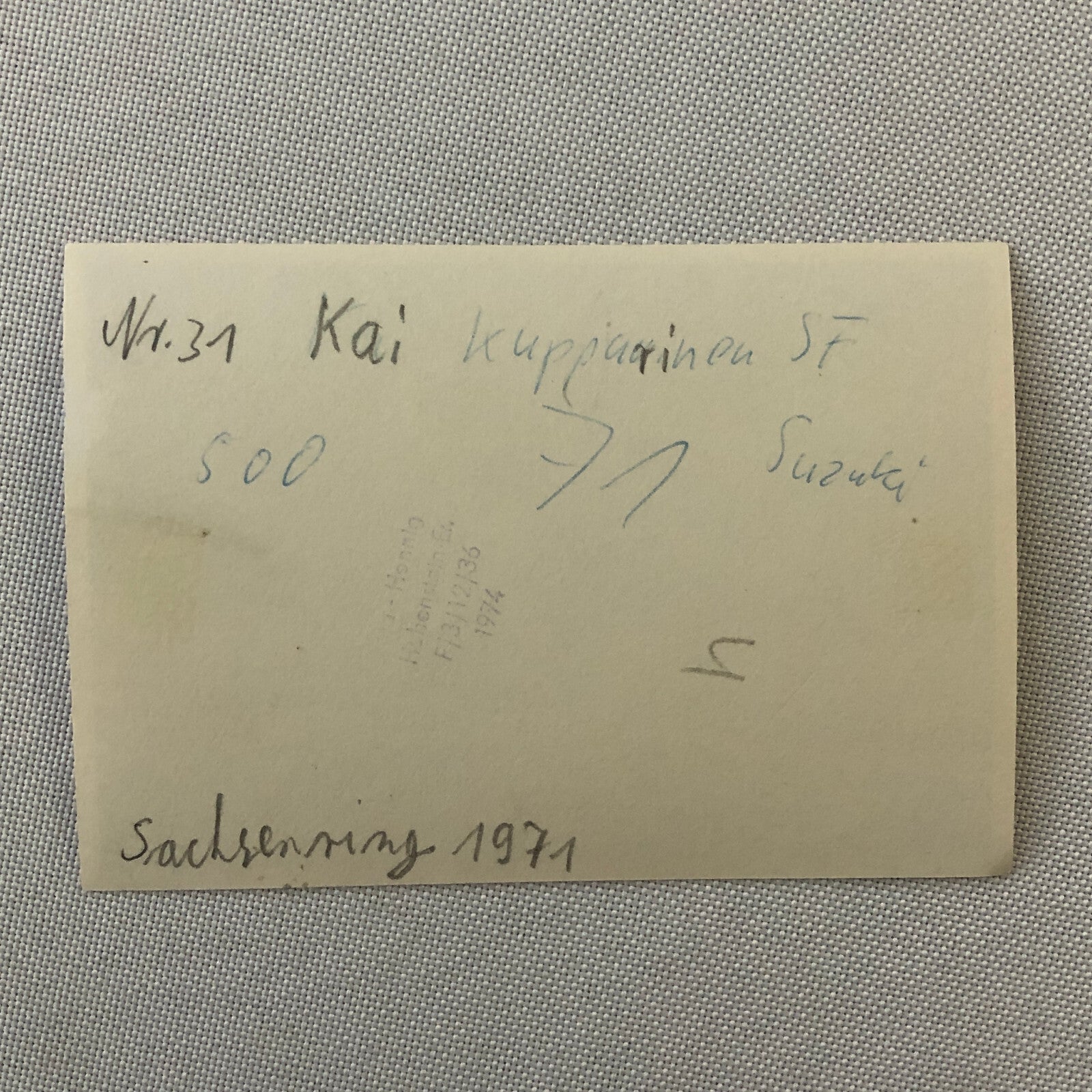 Vintage Motorcycle Racing Photo photograph Rider Kai Kuparinen Suzuki 1971