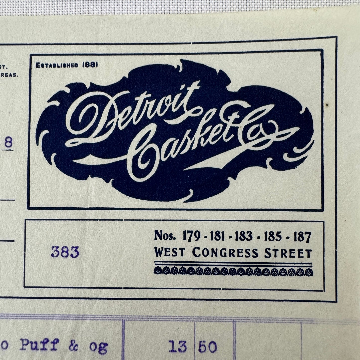 Detroit Casket Company 1908 Invoice Receipt Document Lot 2x Funeral