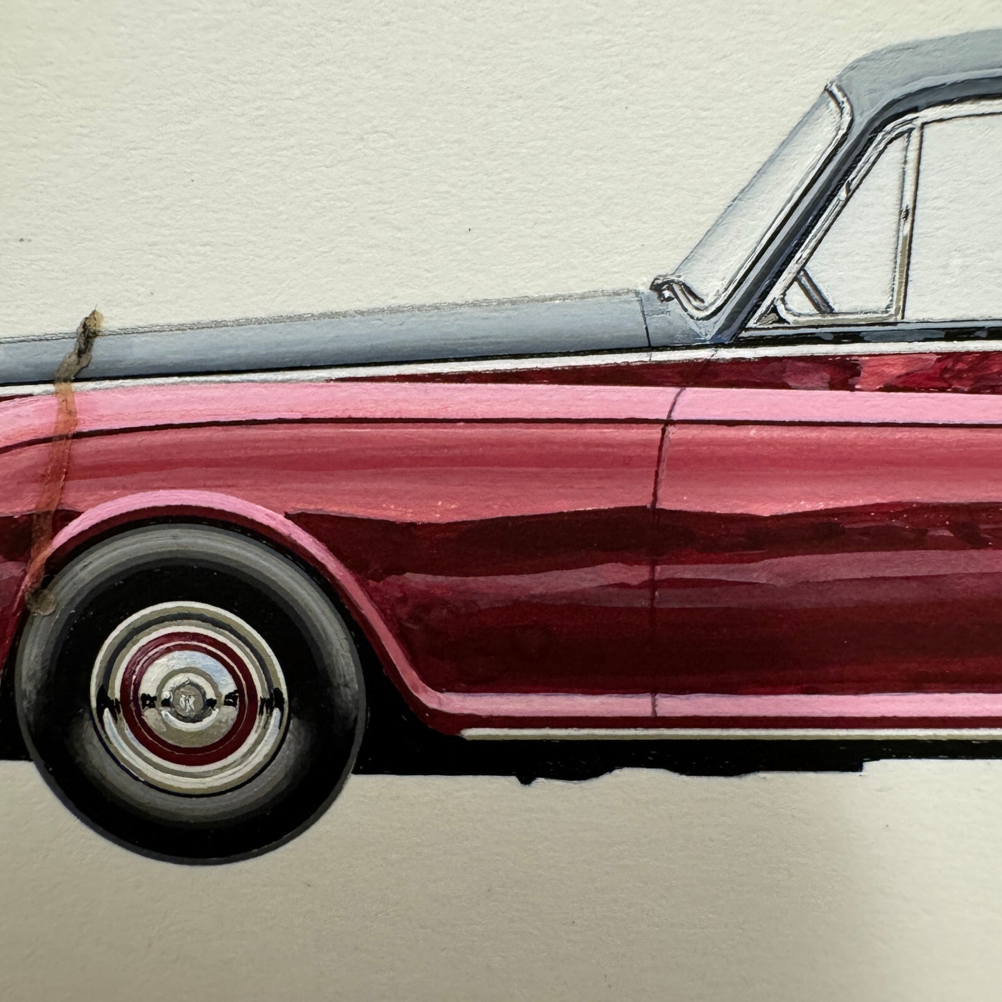 1963 Rolls Royce Phantom V Car Illustration Art Drawing Vintage Miniature