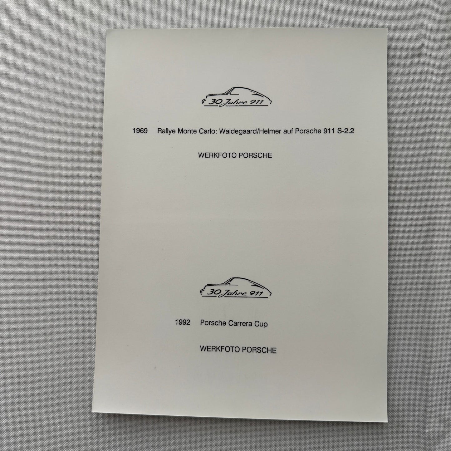 Porsche Racing press Photograph Rally Monte Carlo 911 1992 Porsche Carrera Cup