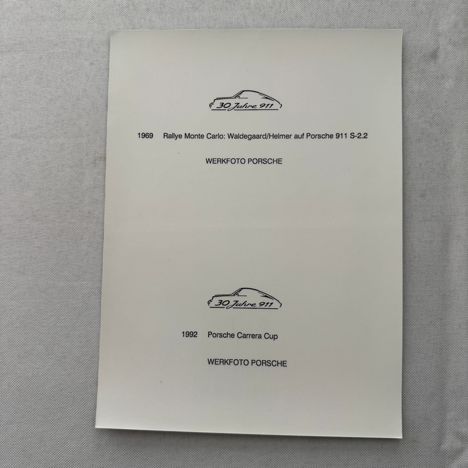 Porsche Racing press Photograph Rally Monte Carlo 911 1992 Porsche Carrera Cup