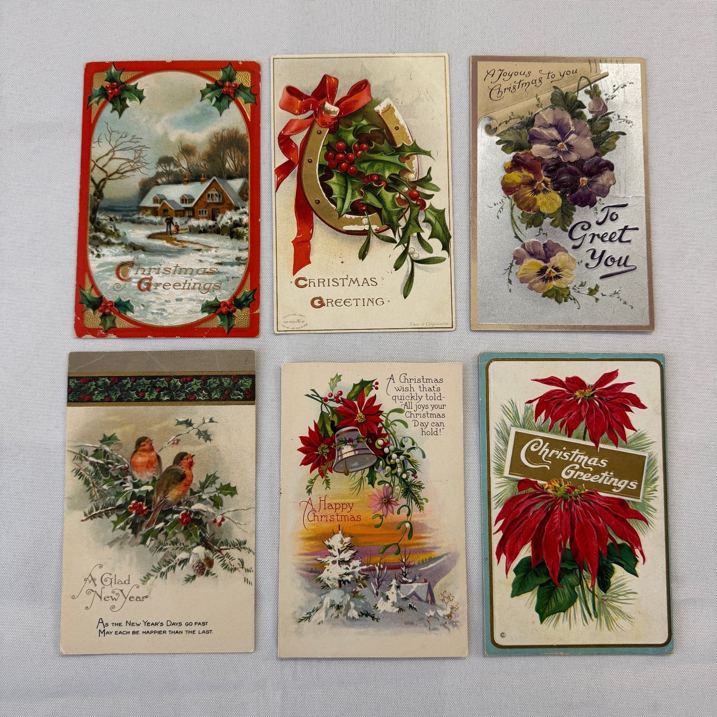 Antique Christmas & New Years Postcard Collection Lot Birds Flowers Xmas 100+