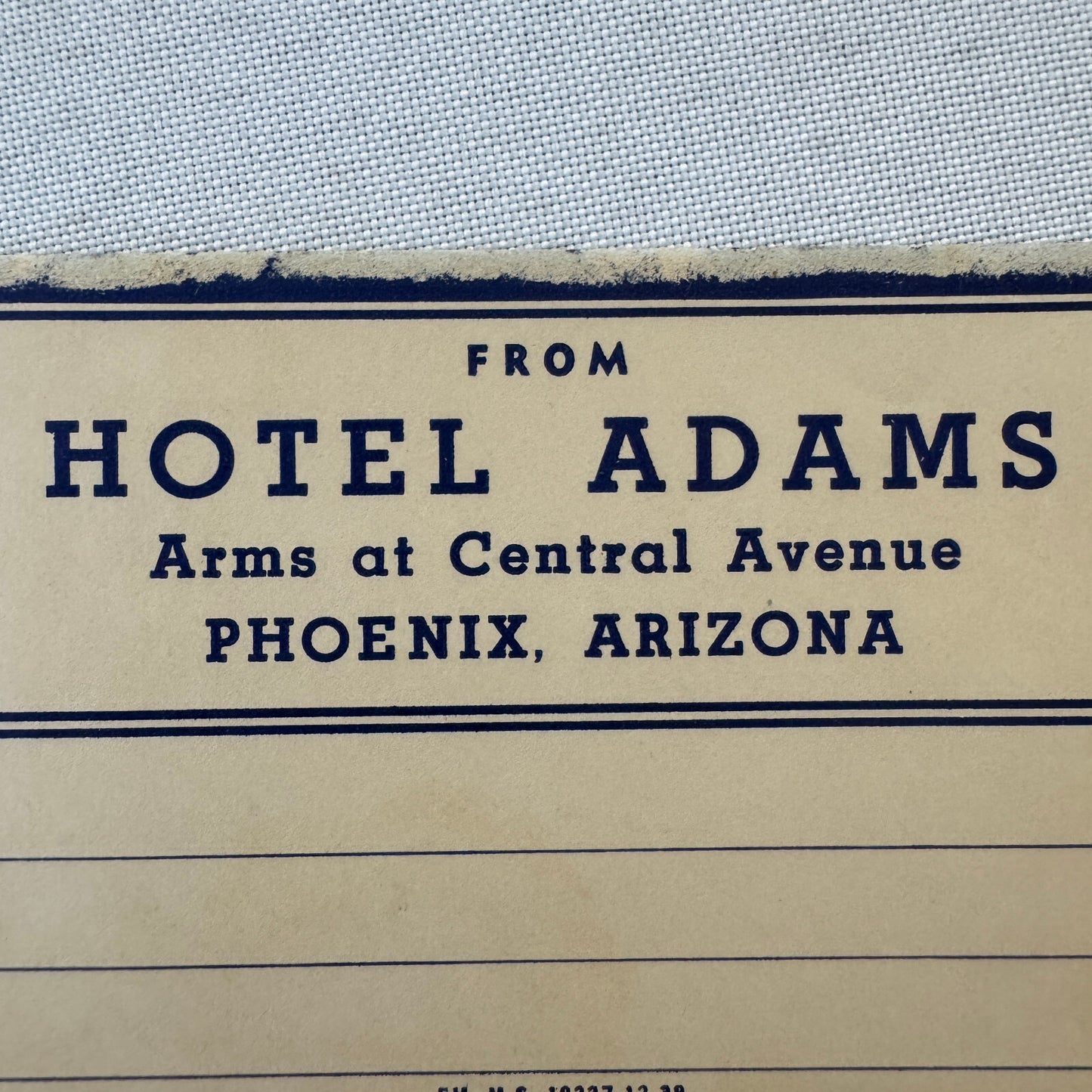 Vintage Hotel Travel Luggage Label Hotel Adams Phoenix Arizona AZ