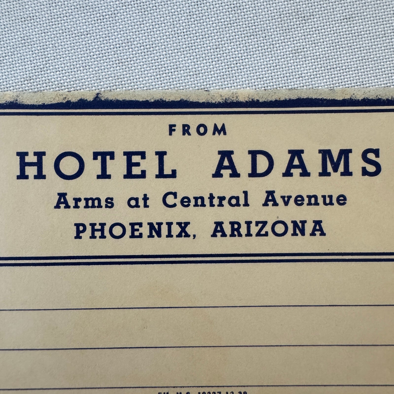 Vintage Hotel Travel Luggage Label Hotel Adams Phoenix Arizona AZ