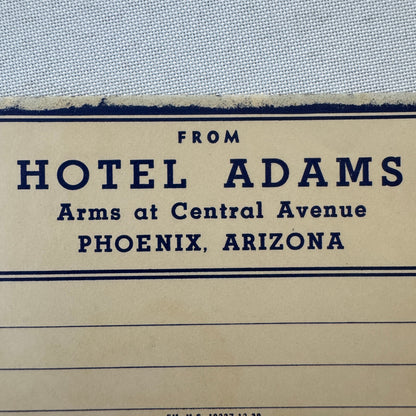 Vintage Hotel Travel Luggage Label Hotel Adams Phoenix Arizona AZ