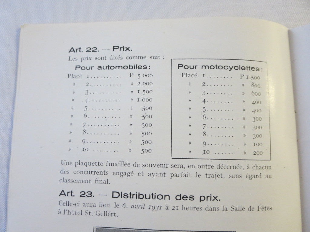 1931 KNAC Budapest Car & Motorcycle Rally Rallye Rules Book FRENCH Text