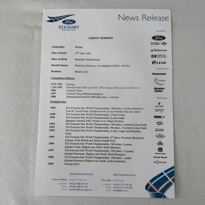 1999 Ford Jackie Stewart Racing Team SF3 Press Kit 35mm Slides Brochure Photos