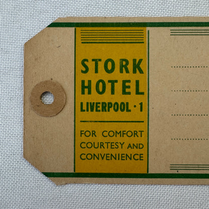 Vintage Hotel Travel Hotel Luggage Label Stork Hotel Liverpool England UK