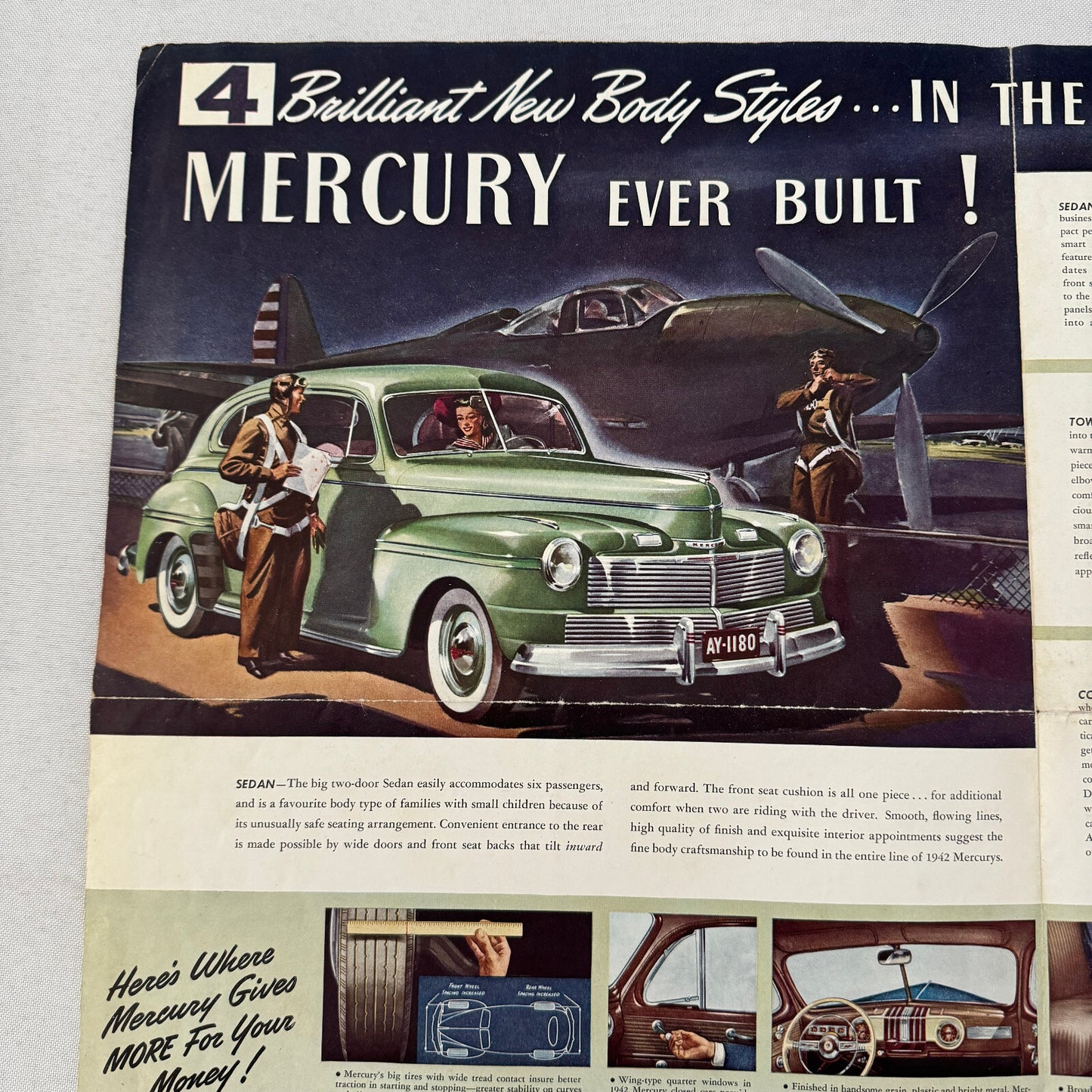 1942 Mercury Eight Car Sales Brochure Catalog Poster Coupe Town Sedan Canadian