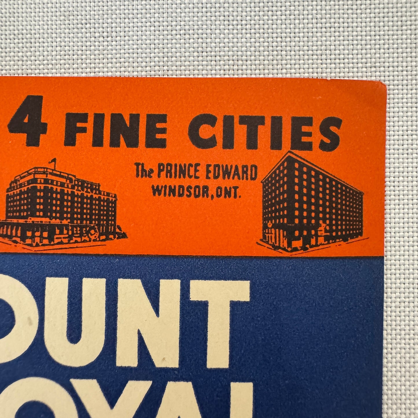 Vintage Hotel Travel Label Mount Royal Hotel Montreal Quebec Canada Canadian