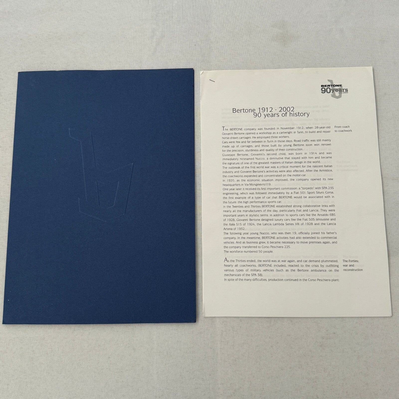 2002 Bertone Car History Press Kit in Embossed Folder Alfa Romeo Lamborghini +