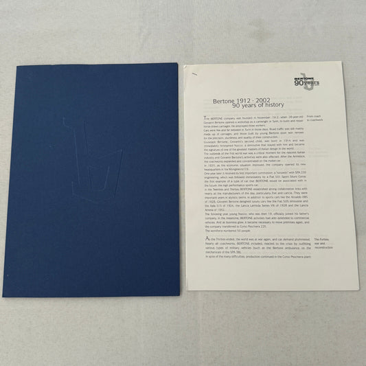 2002 Bertone Car History Press Kit in Embossed Folder Alfa Romeo Lamborghini +