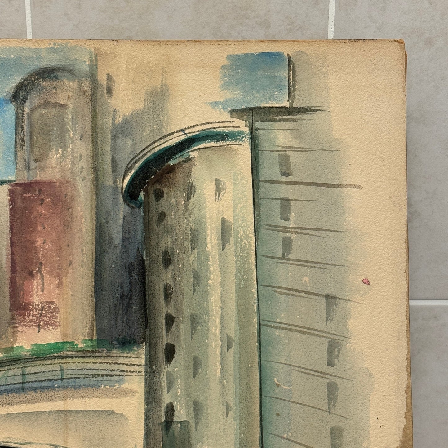 Vintage Painting Art Artwork Artist Arthur E Sudler Buildings Road Water