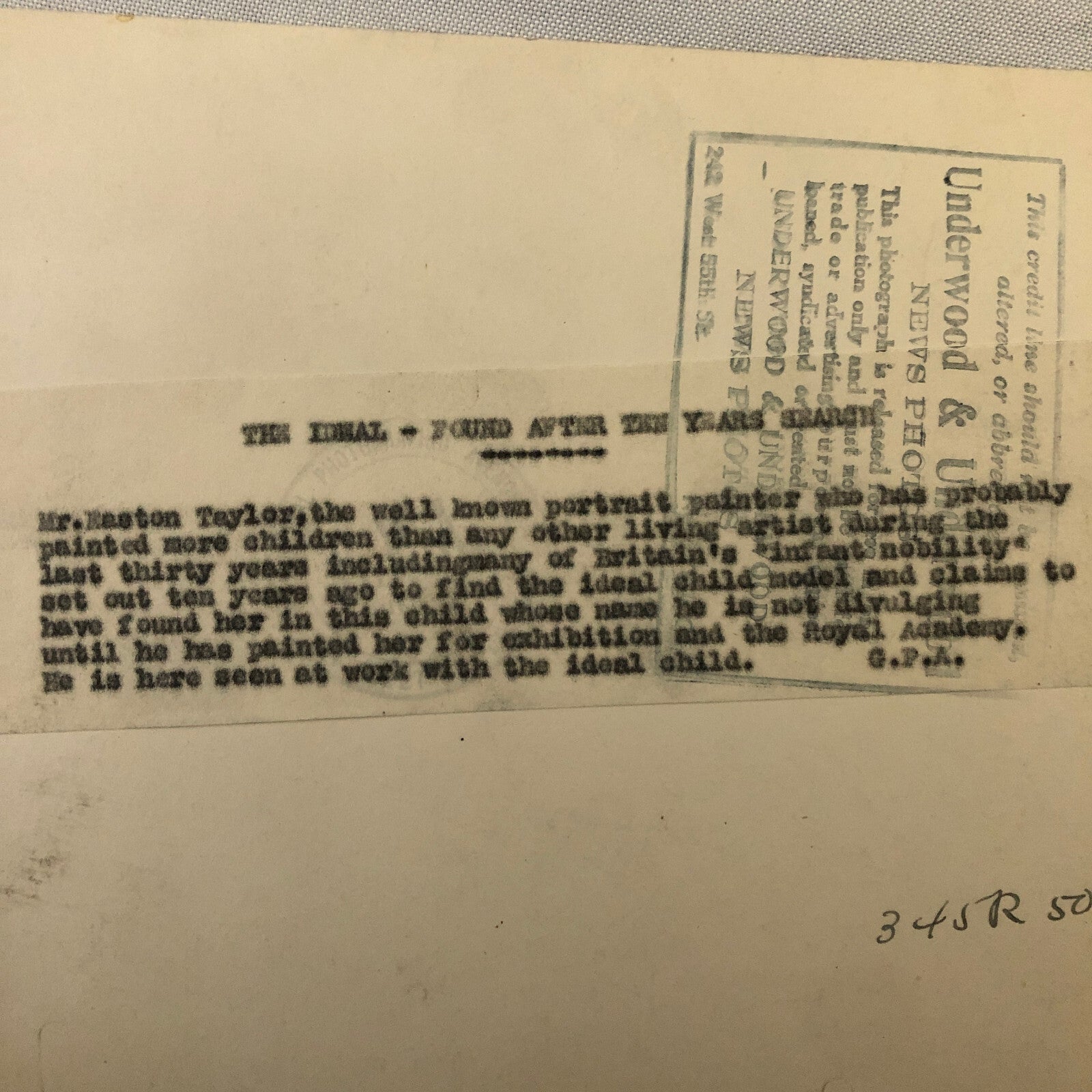 Vintage Press Photo Photograph Portrait Artist Kaston Taylor Painting Child