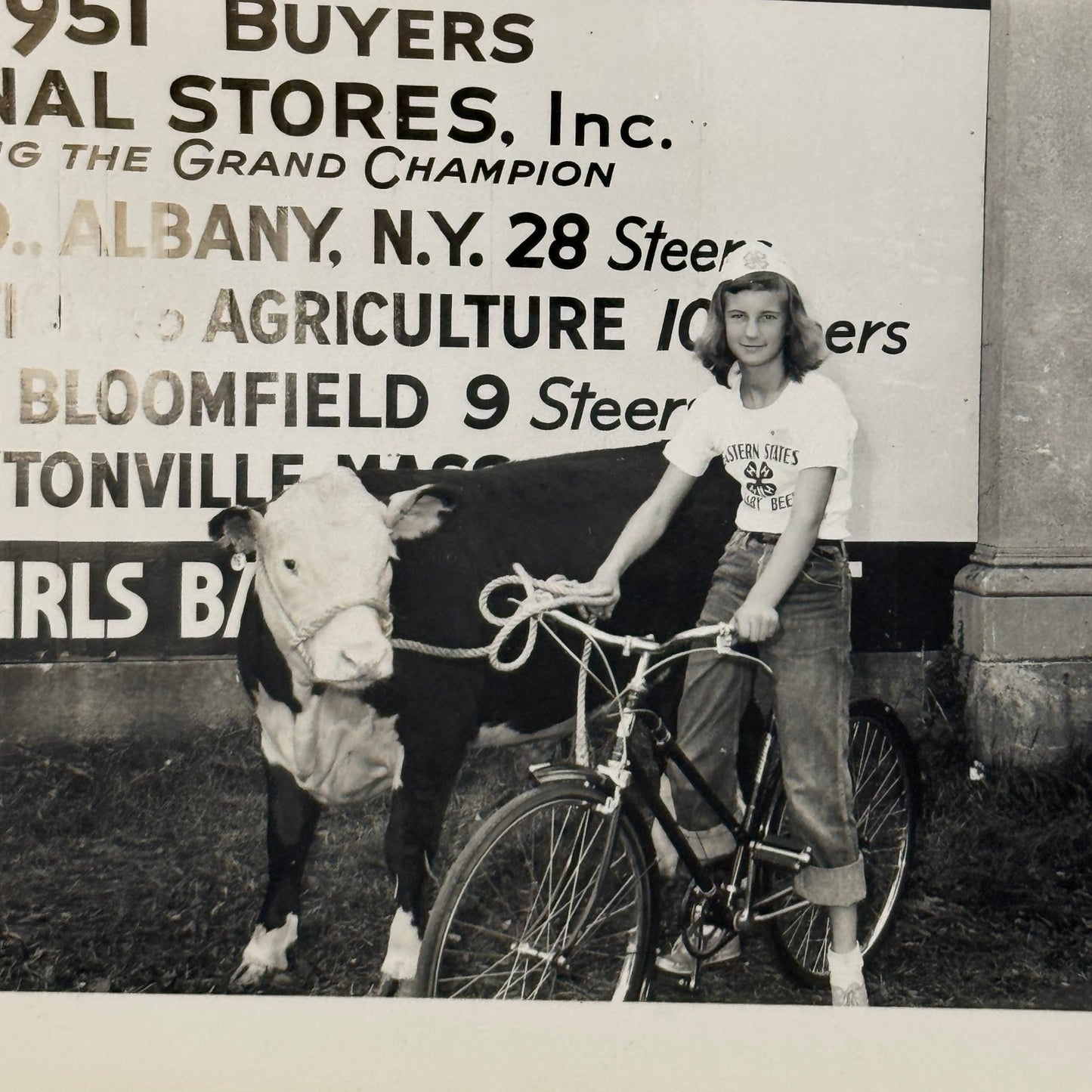 Vintage Photo Negative and Print Child on Bicycle with Cow 1952