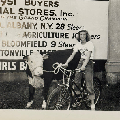 Vintage Photo Negative and Print Child on Bicycle with Cow 1952