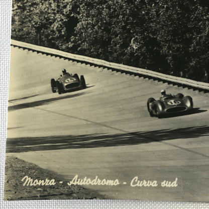 Vintage Photo Postcard Post Card Mercedes Benz Cars at Monza Juan Manuel Fangio 