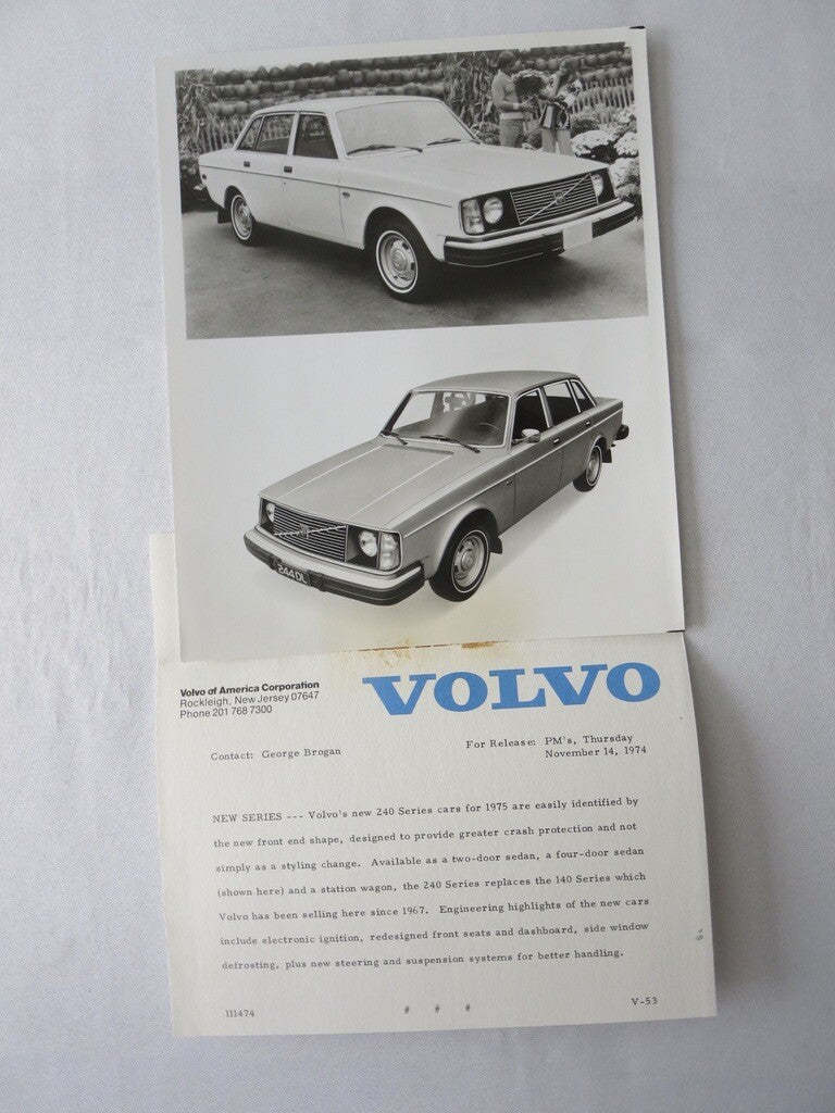1975 Volvo Press Kit Brochure w/ Photos 164 240 Series Sedan Station Wagon 