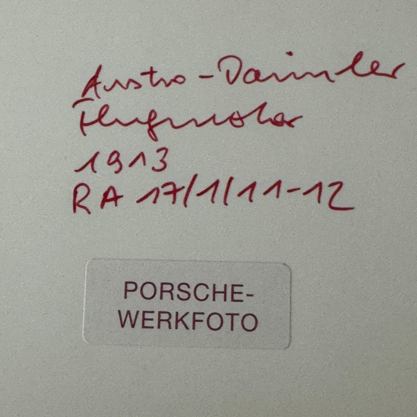 Vintage Austro Daimler Car Engine Photo Photograph Porsche Factory Werkfoto