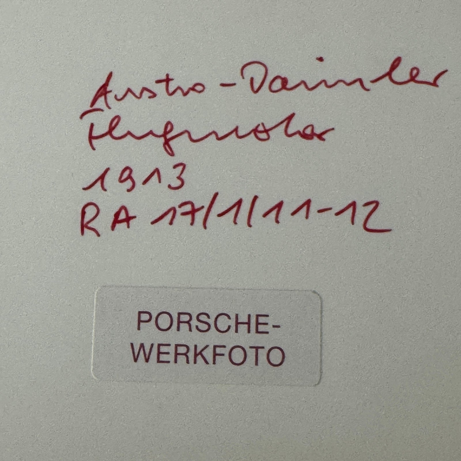 Vintage Austro Daimler Car Engine Photo Photograph Porsche Factory Werkfoto