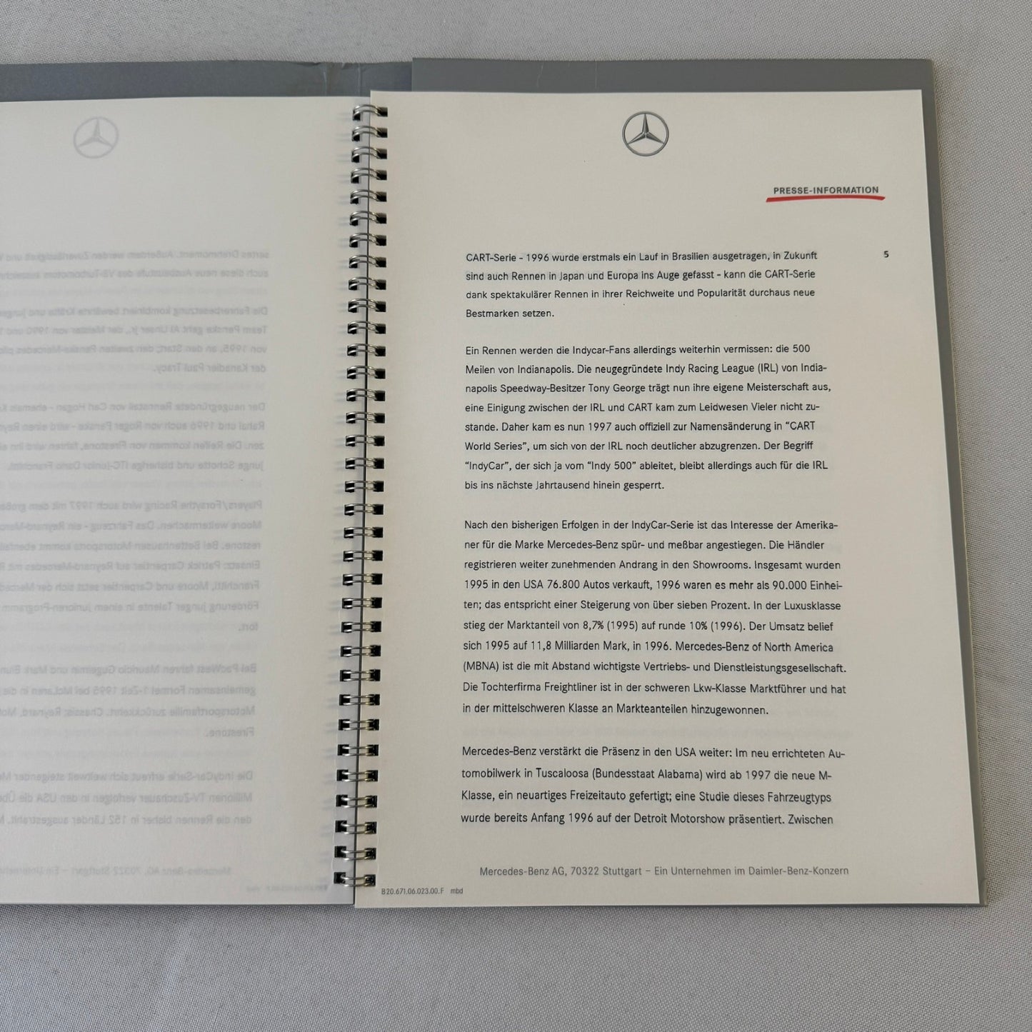 1997 Mercedes CART Racing Press Kit Paul Tracy Greg Moore Al Unser Jr