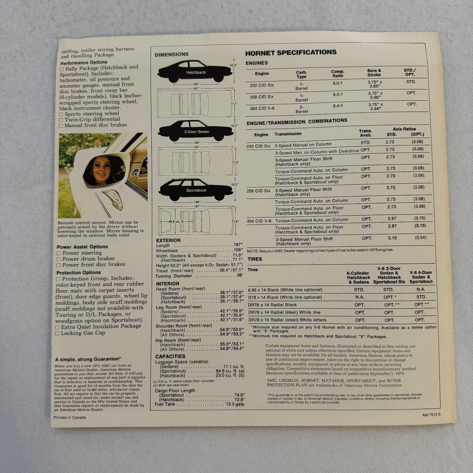 1975 AMC Hornet Car Sales Brochure Catalog American Motors Hornet Advertising