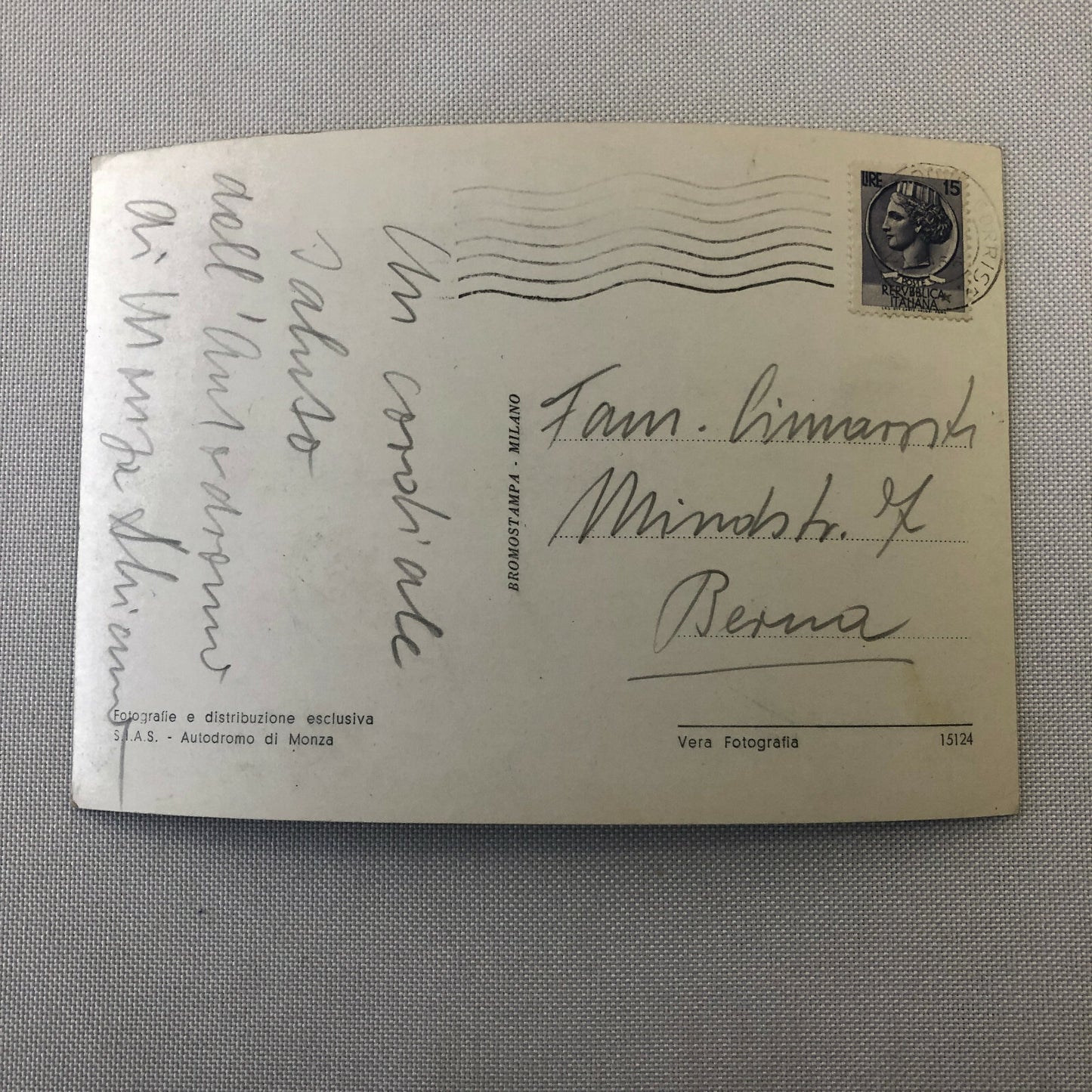 Vintage Photo Postcard Post Card Mercedes Benz Car at Monza Juan Manuel Fangio 