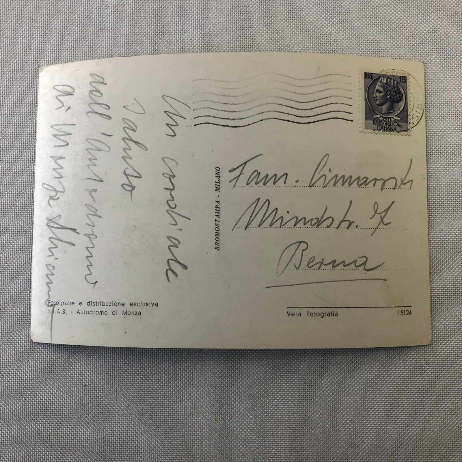Vintage Photo Postcard Post Card Mercedes Benz Car at Monza Juan Manuel Fangio 