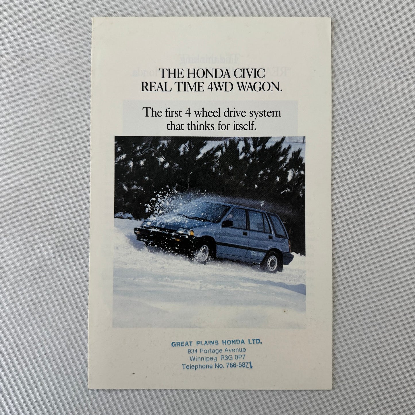 Honda Civic 4WD Station Wagon Car Sales Brochure Catalog Canadian 1987 1988