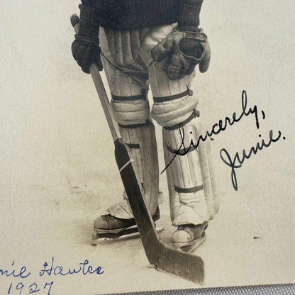 1927 Antique Hockey RPPC Real Photo Postcard Post Card Amateur Goalie Signed