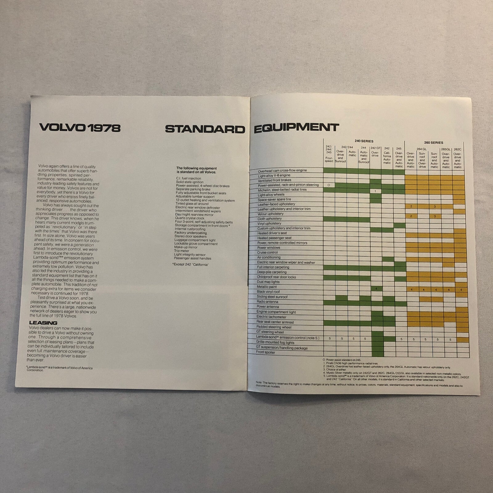 1979 Volvo 240 and 260 Series Sales Brochure Catalog Sedan Station Wagon