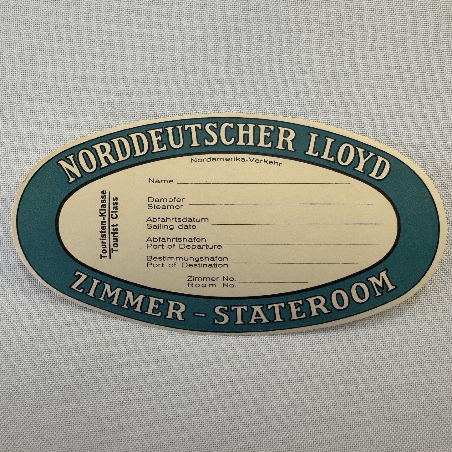 Vintage Norddeutscher Lloyd Zimmer Luggage Label Ship Boat