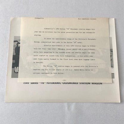1949 Oldsmobile Series 76 Futuramic Station Wagon Factory Press Photo Photograph