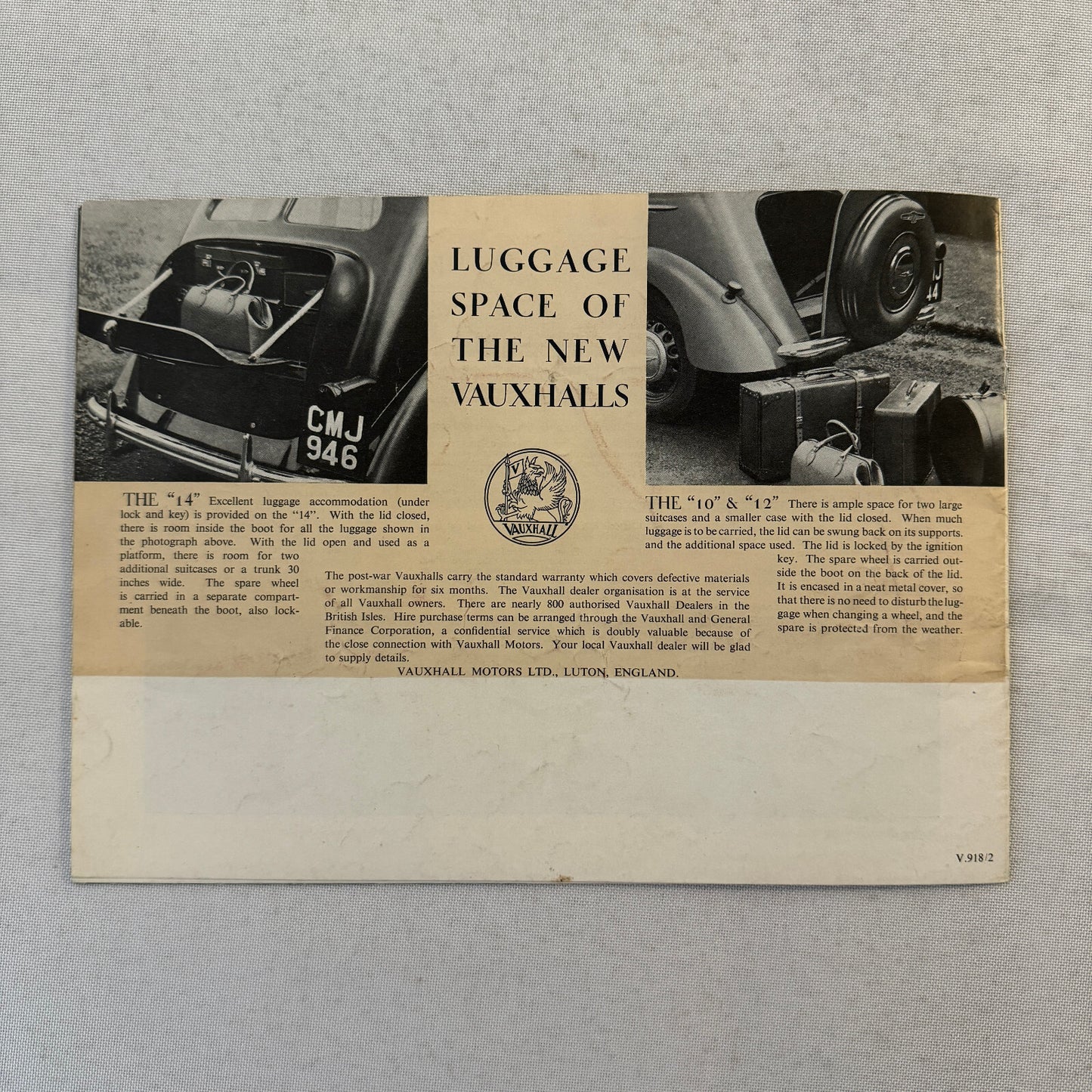 Vauxhall Car Sales Brochure Catalog Advertising 10HP 12HP 14 HP 10 12 14 Vintage