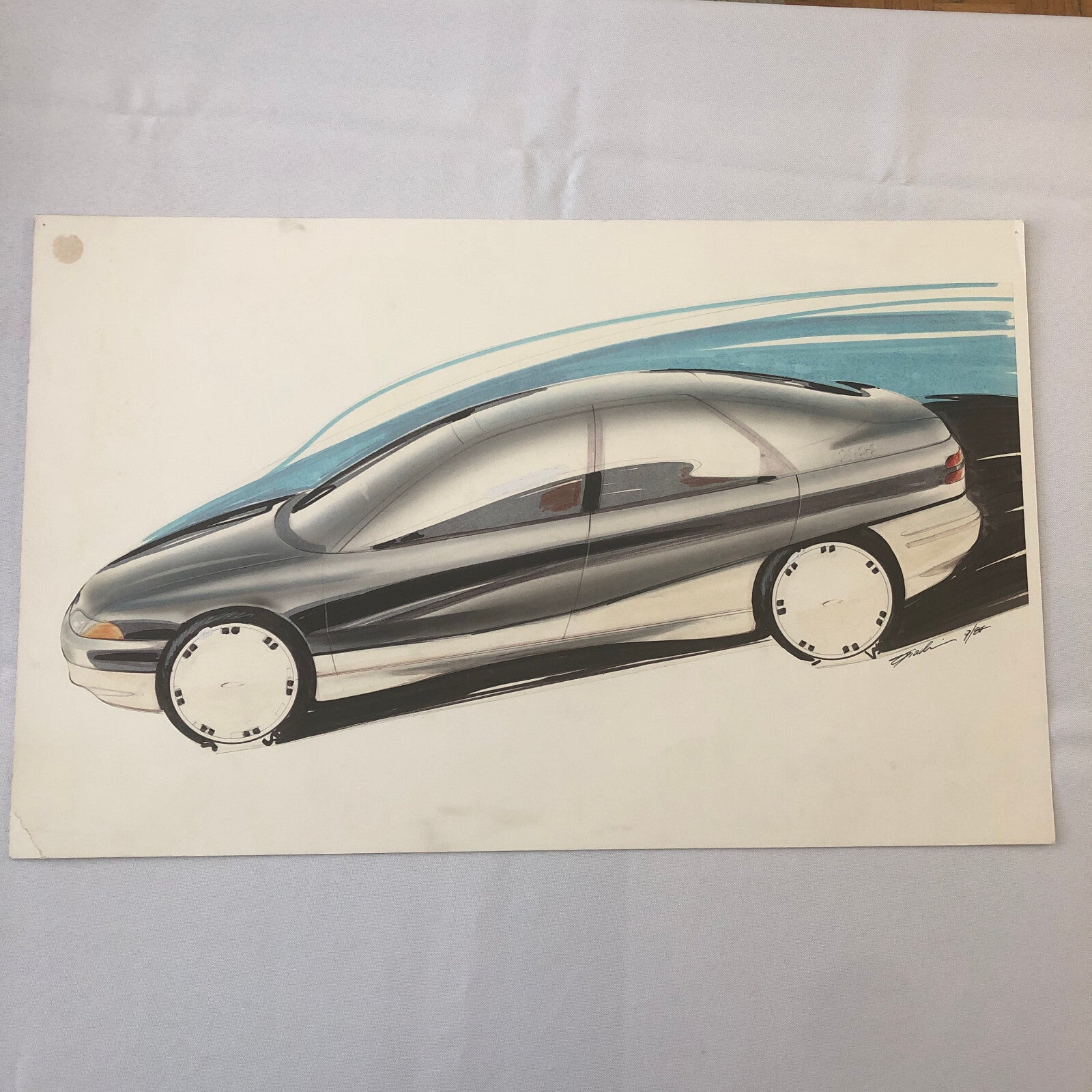 Vintage Concept Car Styling Art Design Illustration Lot of 2x Signed 1984 Ford