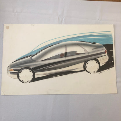 Vintage Concept Car Styling Art Design Illustration Lot of 2x Signed 1984 Ford