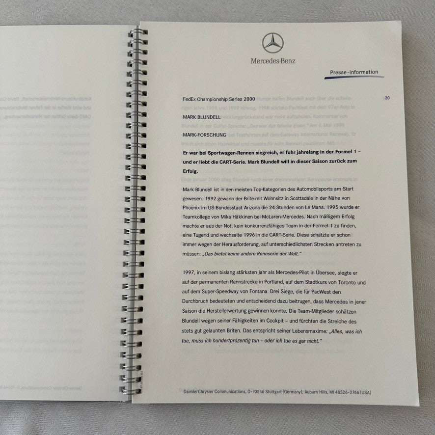 2000 Mercedes Benz Marlboro CART Racing Press Kit Tony Kanaan Michel Jourdain